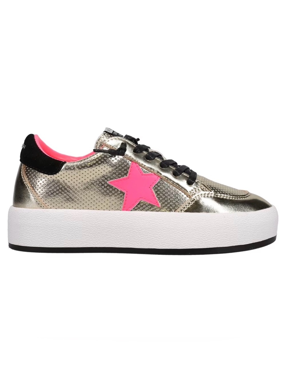 Vintage Havana Gold Metallic Platform Sneaker with Neon Pink Star